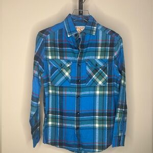 Free‎ Planet Blue and Green Plaid Flannel Men's Shirt